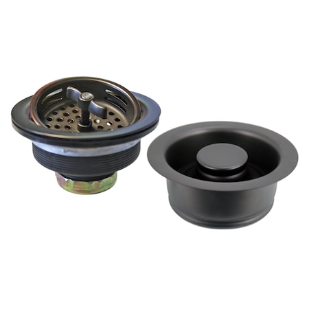 Westbrass Wing Nut Style Large Kitchen Basket Strainer W/ InSinkErator Style Disposal Flange & Stopper in Oil D2155-12